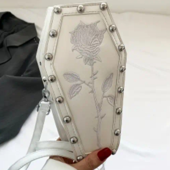 Handbags - GOTH COFFIN SHAPED CROSSBODY BAG IN WHITE